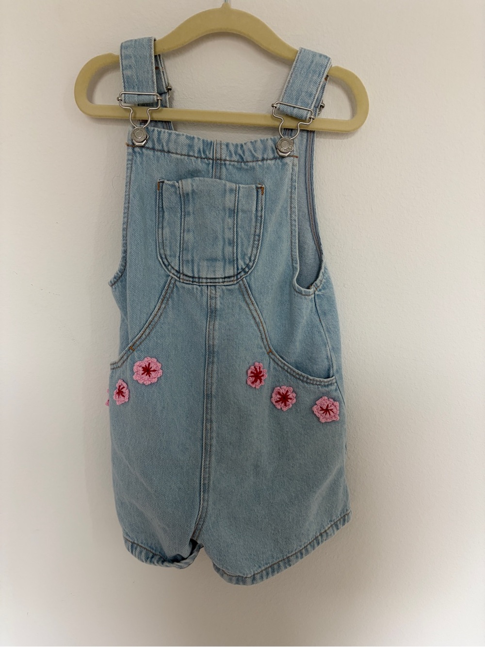 Zara Light Blue Denim Floral Embroidered Kids' Short Overalls